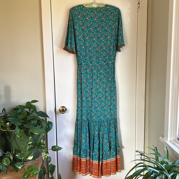 Teal and orange block print boho dress - Picture 9 of 10